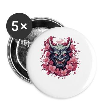 Japanese Hannya Demon Samurai Warrior Oni Mask - Buttons large 2.2''/56 mm (5-pack) - white - Front