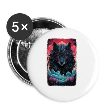 Spirit Wolf Fuchs Ästhetischer Japanischer Kitsune - Buttons groß 56 mm (5er Pack) - Weiß - Vorne