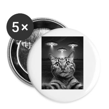 Lustiges Katzen Selfie Vor UFOs Katze UFO - Buttons groß 56 mm (5er Pack) - Weiß - Vorne