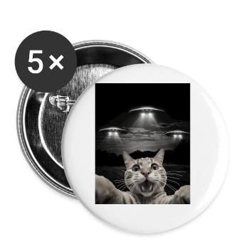 Funny cats selfie in front of UFOs cat UFO - Buttons large 2.2''/56 mm (5-pack) - white - Front