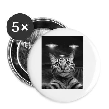 Lustiges Katzen Selfie Vor UFOs Katze UFO - Buttons groß 56 mm (5er Pack) - Weiß - Vorne