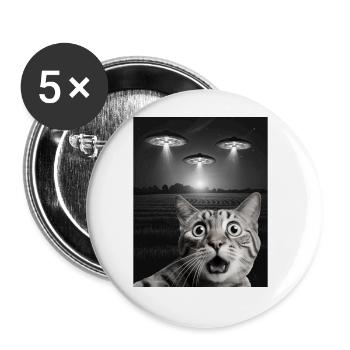 Lustiges Katzen Selfie Vor UFOs Katze UFO - Buttons groß 56 mm (5er Pack) - Weiß - Vorne