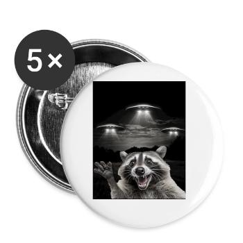 Lustiges Waschbären Selfie Vor UFOs Waschbär UFO - Buttons groß 56 mm (5er Pack) - Weiß - Vorne