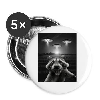 Funny raccoon selfie in front of UFOs Raccoon UFO - Buttons large 2.2''/56 mm (5-pack) - white - Front