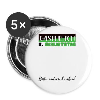 5 Geburtstag Geschenk Mädchen Jungen Gästebuch - Buttons groß 56 mm (5er Pack) - Weiß - Vorne