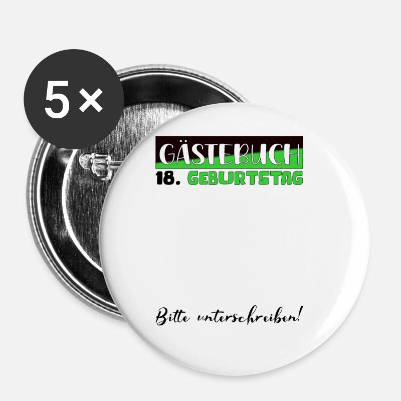 18. Geburtstag Geschenk Mädchen Jungen Gästebuch - Buttons groß 56 mm (5er Pack) - Weiß