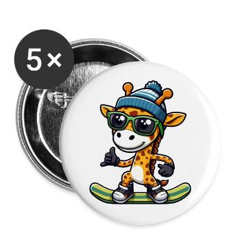 Snowboard Girafe, Animal Des Sports D’hiver - Lot de 5 grands badges (56 mm) - blanc - Devant