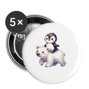 Pingouin mignon et ours polaire cadeau - Lot de 5 grands badges (56 mm) - blanc - Devant