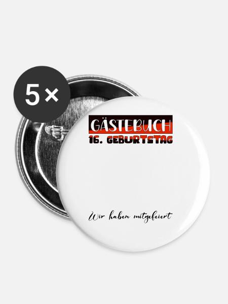 16. Geburtstag Geschenk Mädchen Jungen Gästebuch - Buttons groß 56 mm (5er Pack) - Weiß