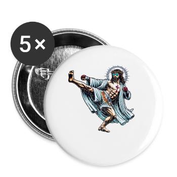 Funny Muay Thai Fighting Jesus Christian Gift - Buttons large 2.2''/56 mm (5-pack) - white - Front