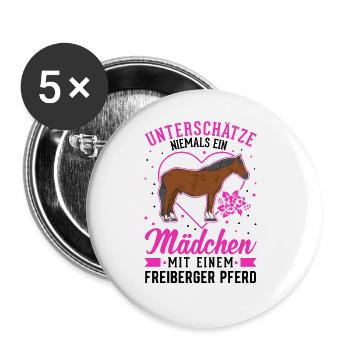 Freiberger Pferd Mädchen - Buttons groß 56 mm (5er Pack) - Weiß - Vorne