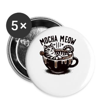 Coffee Break Cat Lover, Coffee Lover Süße Katze - Buttons groß 56 mm (5er Pack) - Weiß - Vorne