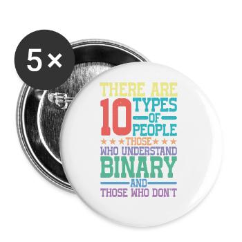 Il y a 10 types de personnes, blague binaire 11 - Lot de 5 grands badges (56 mm) - blanc - Devant