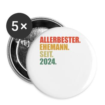 Bester Ehemann seit 2024 1.Hochzeitstag - Buttons groß 56 mm (5er Pack) - Weiß - Vorne