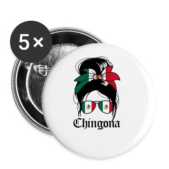 Chingona Latina Mexikanisches chaotisches Brötchen - Buttons groß 56 mm (5er Pack) - Weiß - Vorne