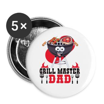 Grillmaster Papa BBQ Grill Griller Barbecue Fumoir - Lot de 5 grands badges (56 mm) - blanc - Devant