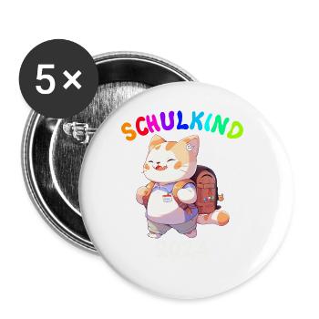 Einschulung Katze Schulanfang Schulkind 2024 - Buttons groß 56 mm (5er Pack) - Weiß - Vorne