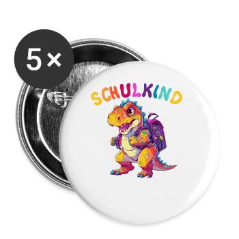 Einschulung Dinosaurier Dino TRex Schulkind 2024 - Buttons groß 56 mm (5er Pack) - Weiß - Vorne