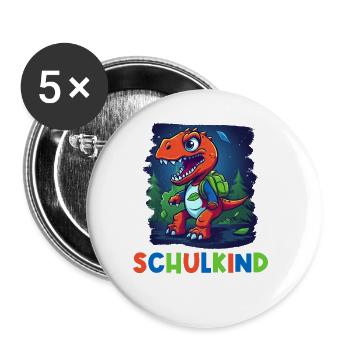Einschulung Dinosaurier Dino TRex Schulkind 2024 - Buttons groß 56 mm (5er Pack) - Weiß - Vorne