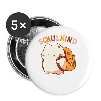 Einschulung Katze Schulanfang Schulkind 2024 - Buttons groß 56 mm (5er Pack) - Weiß - Vorne