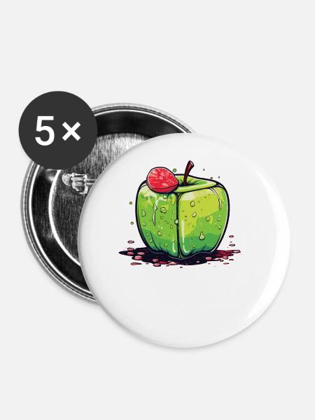 Würfel Apfel Cube Apple - Buttons groß 56 mm (5er Pack) - Weiß