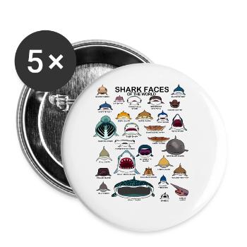 Haigesichten der Welt lieben Haie Kinder Hai - Buttons groß 56 mm (5er Pack) - Weiß - Vorne