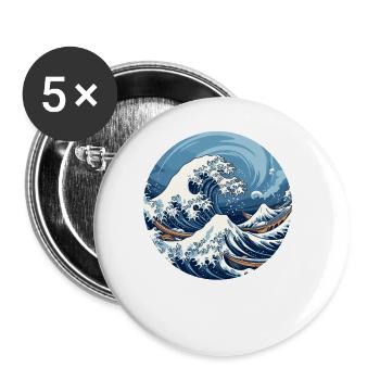 Große Welle The Great Wave Kanagawa - Buttons groß 56 mm (5er Pack) - Weiß - Vorne