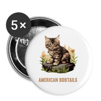 Cat Cats American Bobtail - Buttons large 2.2''/56 mm (5-pack) - white - Front