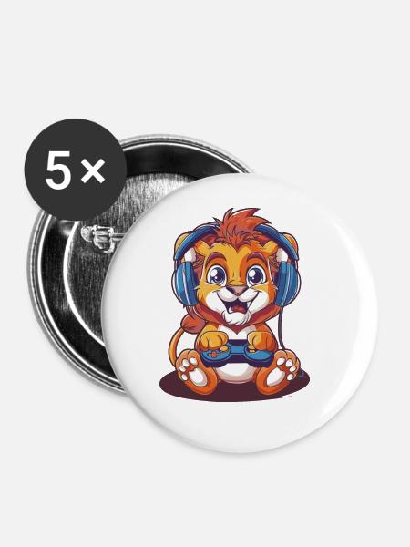 Löwen Videospiel - Buttons groß 56 mm (5er Pack) - Weiß