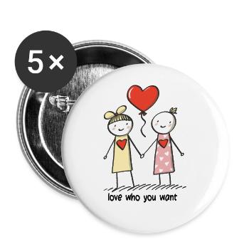 Stick Figure Lesbiennes Amoureuses Amour - Lot de 5 grands badges (56 mm) - blanc - Devant