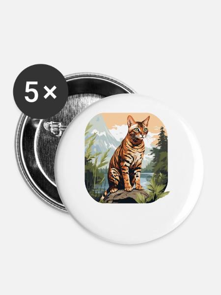 Bengal Cat Bengalkatze - Buttons groß 56 mm (5er Pack) - Weiß