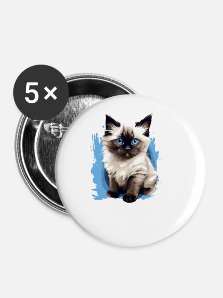 Birman Cat Birma Katze - Buttons groß 56 mm (5er Pack) - Weiß