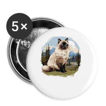 Birman Cat Birma Katze - Buttons groß 56 mm (5er Pack) - Weiß - Vorne