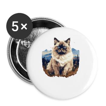 Birman Cat Birma Katze - Buttons groß 56 mm (5er Pack) - Weiß - Vorne