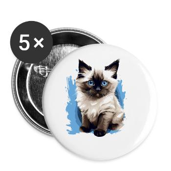 Birman Cat Birma Katze - Buttons groß 56 mm (5er Pack) - Weiß - Vorne