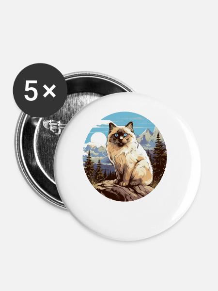 Birman Cat Birma Katze - Buttons groß 56 mm (5er Pack) - Weiß