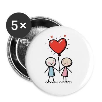 Stick Figure Lovers Couple Couple Love - Buttons large 2.2''/56 mm (5-pack) - white - Front