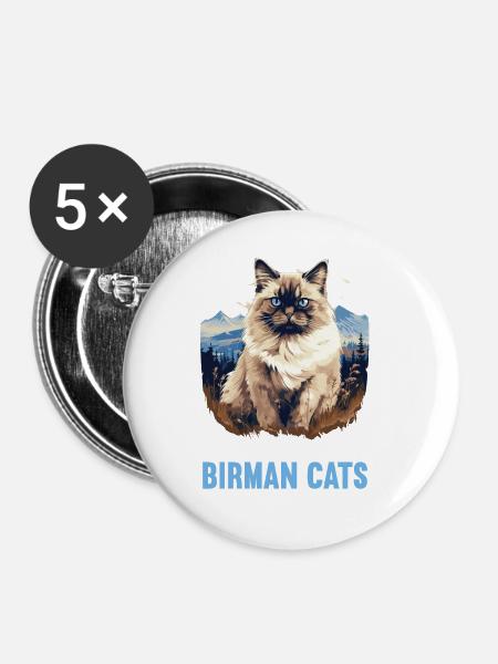 Birman Cat Birma Katze - Buttons groß 56 mm (5er Pack) - Weiß