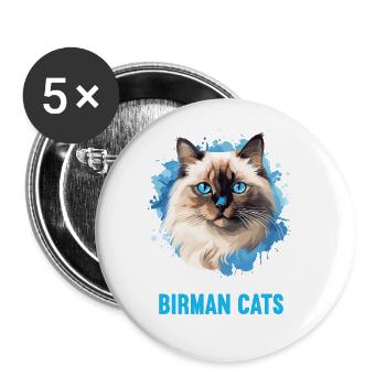 Birman Cat Birma Katze - Buttons groß 56 mm (5er Pack) - Weiß - Vorne
