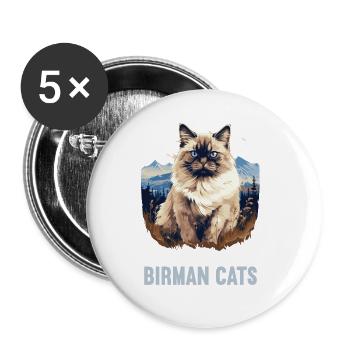 Birman Cat Birma Katze - Buttons groß 56 mm (5er Pack) - Weiß - Vorne