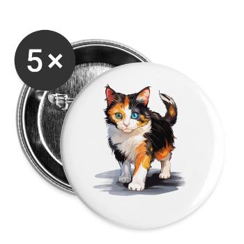 Chat calicot Chat porte-bonheur - Lot de 5 grands badges (56 mm) - blanc - Devant