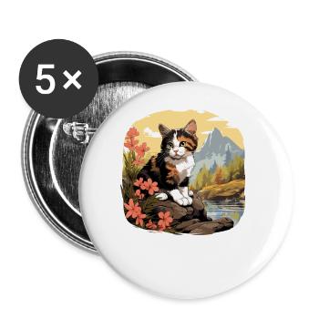 Chat calicot Chat porte-bonheur - Lot de 5 grands badges (56 mm) - blanc - Devant