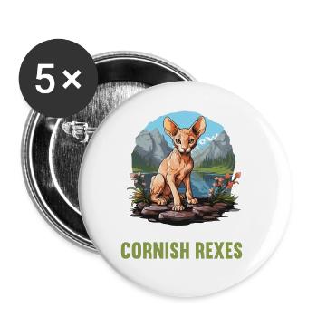 Cornish Rex Kätzchen Cornish Rex Katze - Buttons groß 56 mm (5er Pack) - Weiß - Vorne