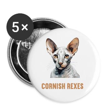 Cornish Rex Kätzchen Cornish Rex Katze - Buttons groß 56 mm (5er Pack) - Weiß - Vorne