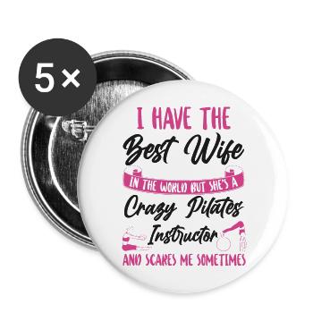 Instructeur de Pilates Professeur Femme - Lot de 5 grands badges (56 mm) - blanc - Devant