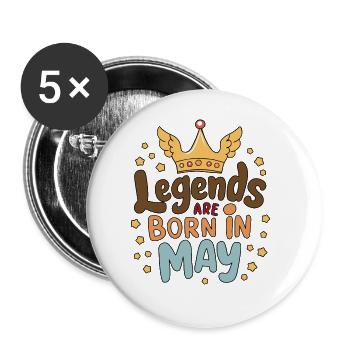 Legends are born in May - Buttons groß 56 mm (5er Pack) - Weiß - Vorne