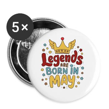 Legends are born in May - Buttons groß 56 mm (5er Pack) - Weiß - Vorne