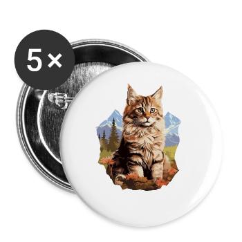 Maine Coon Kätzchen Maine Coon Katze - Buttons groß 56 mm (5er Pack) - Weiß - Vorne