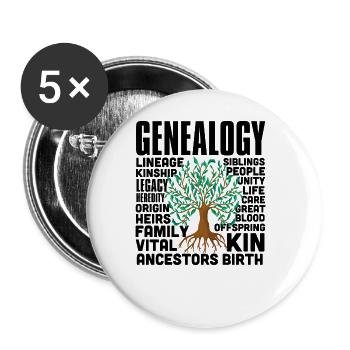 Genealogie-Wortwolke, Familienvorfahren, Genealoge - Buttons groß 56 mm (5er Pack) - Weiß - Vorne