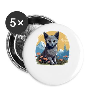 Chat bleu russe Russisch Blau Katze - Lot de 5 grands badges (56 mm) - blanc - Devant